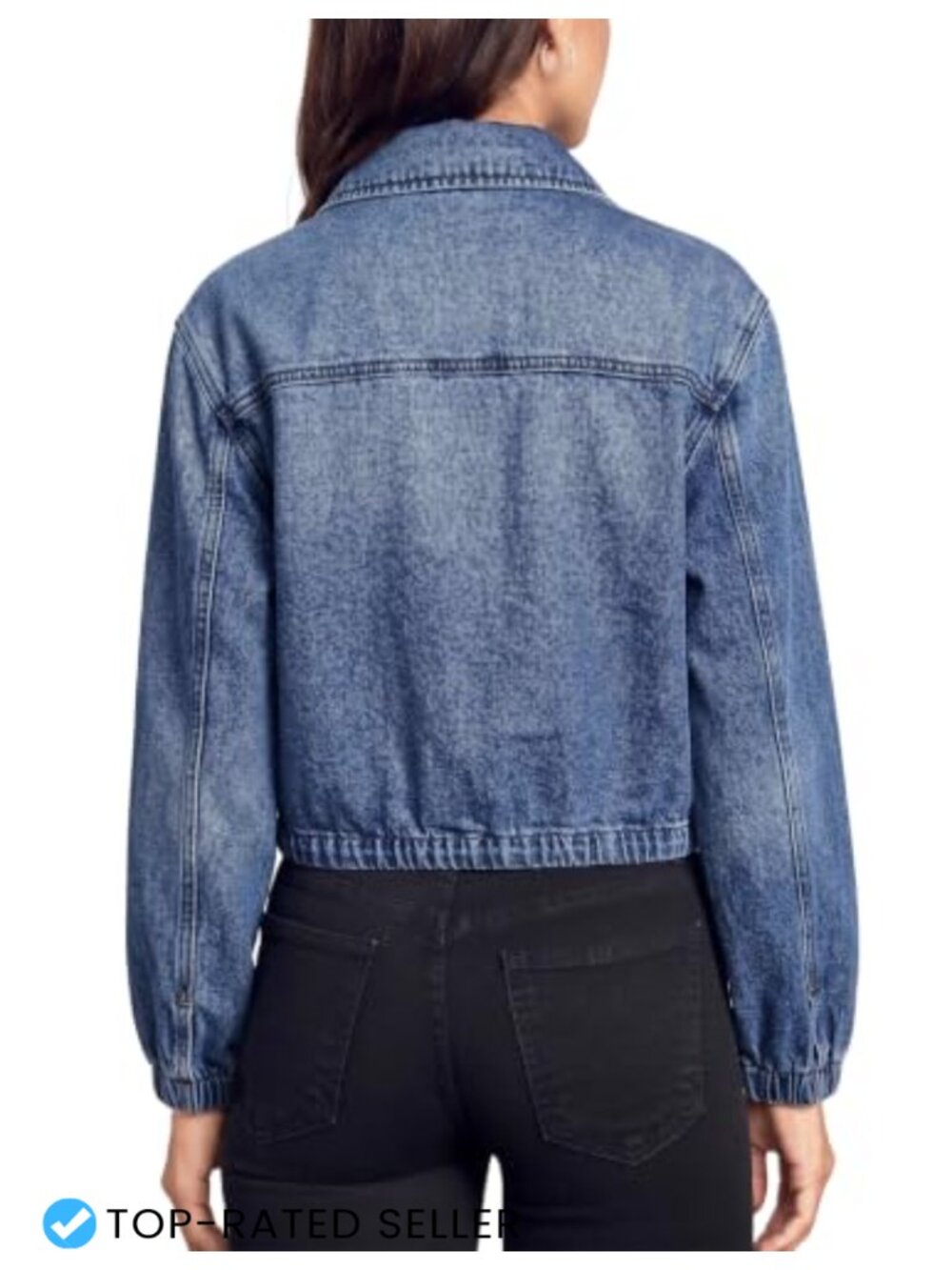 Women's Cropped Denim Jacket Zip Front Lightweight Casual - Picture 4 of 6